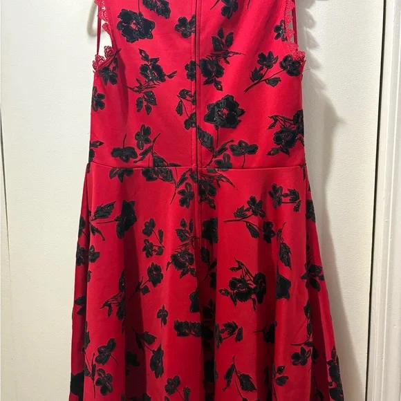 City Studio Red Dress with Black Lace Detail - Picture 5 of 5